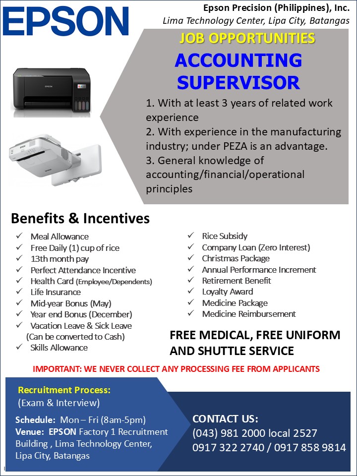 Epson Hiring_Accounting Supervisor!!!